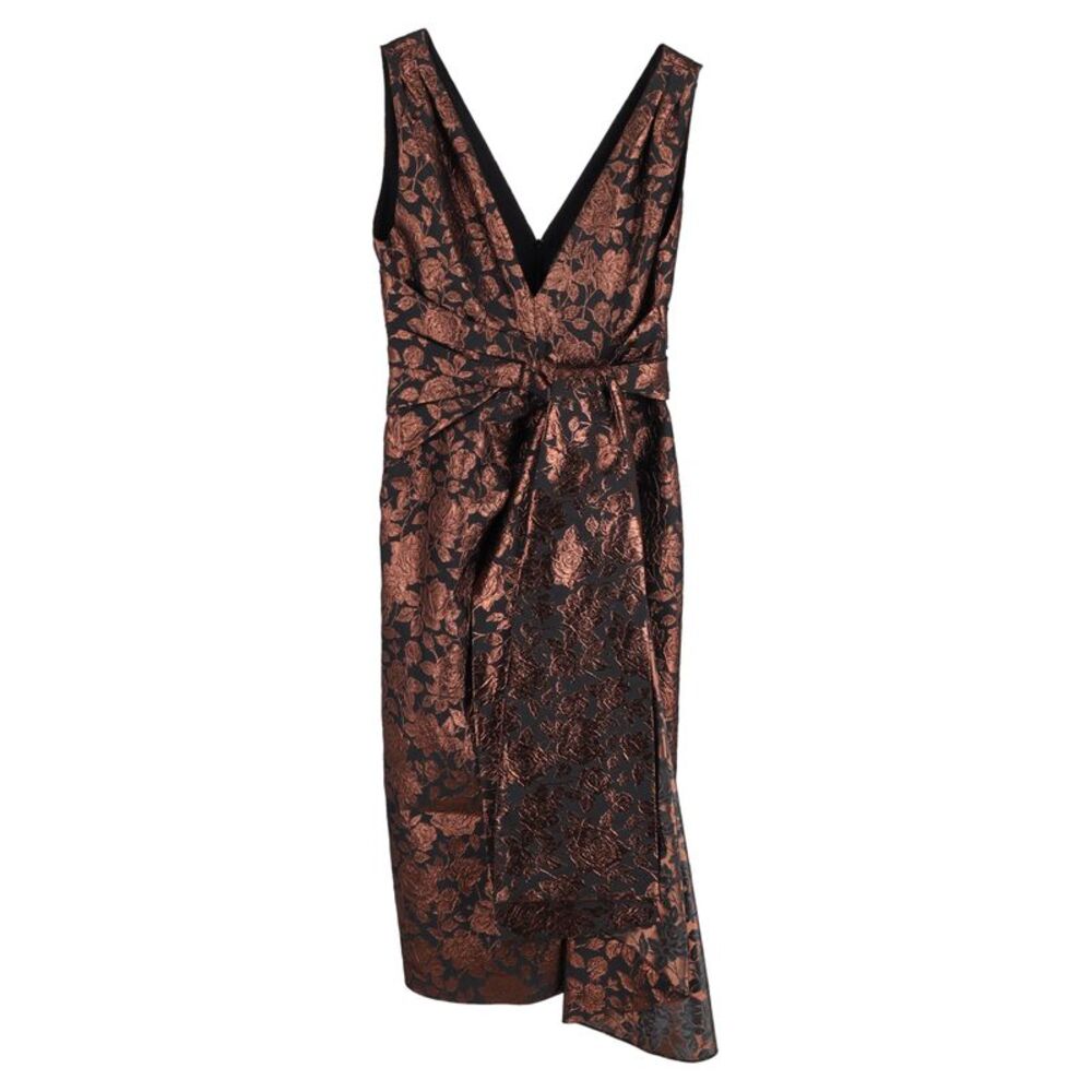 Erdem Rosalie Sash-Waist Floral-Brocade Tea Dress in Black Polyester